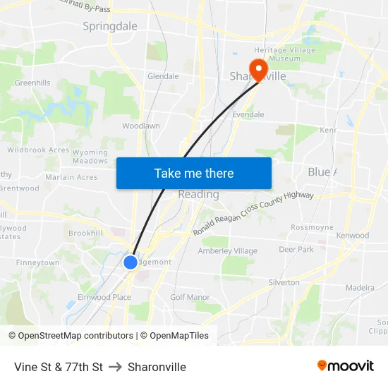 Vine St & 77th St to Sharonville map