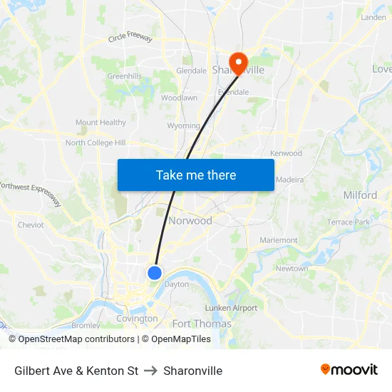 Gilbert Ave & Kenton St to Sharonville map