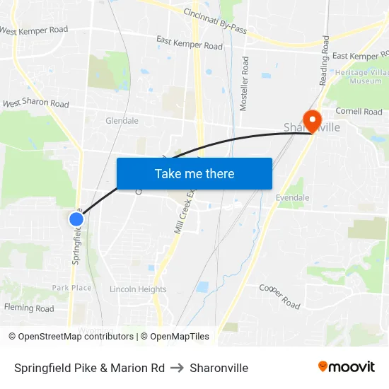 Springfield Pike & Marion Rd to Sharonville map