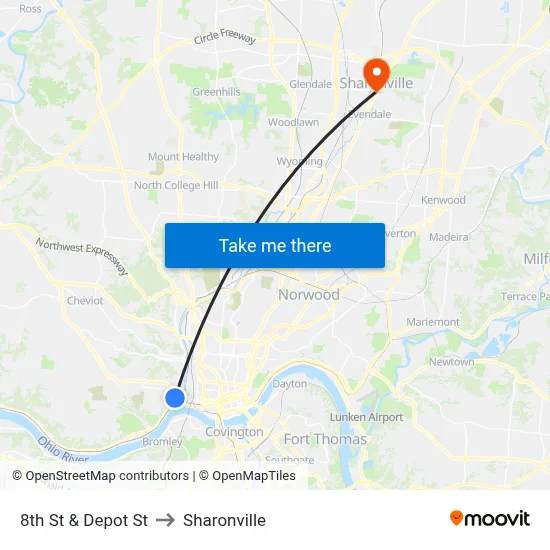 8th St & Depot St to Sharonville map