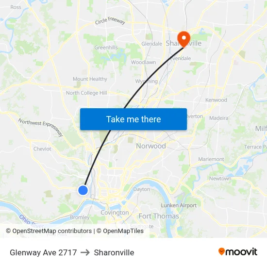 Glenway Ave 2717 to Sharonville map