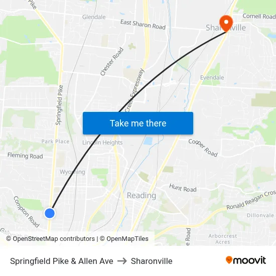 Springfield Pike & Allen Ave to Sharonville map