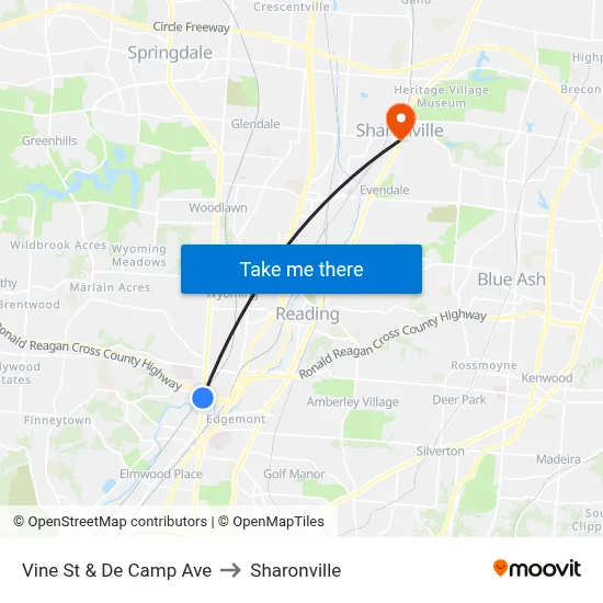 Vine St & De Camp Ave to Sharonville map