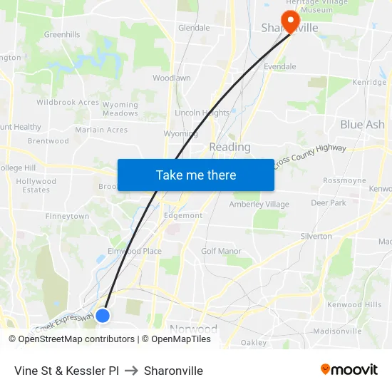 Vine St & Kessler Pl to Sharonville map