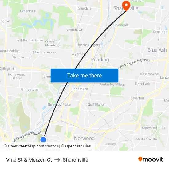 Vine St & Merzen Ct to Sharonville map