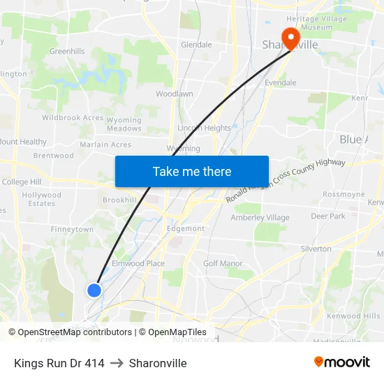 Kings Run Dr 414 to Sharonville map