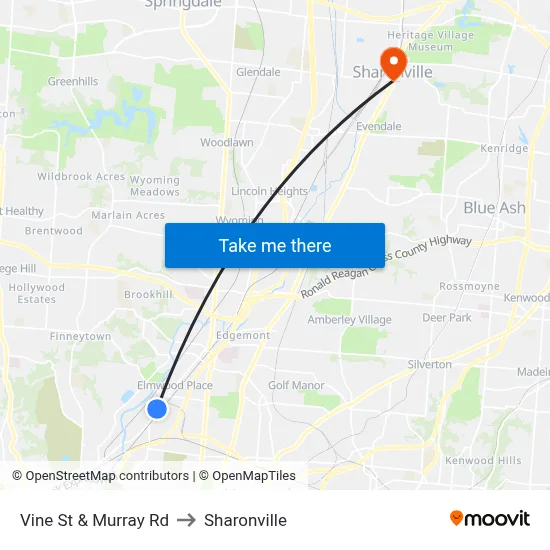 Vine St & Murray Rd to Sharonville map