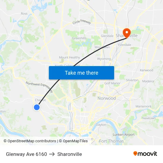 Glenway Ave 6160 to Sharonville map