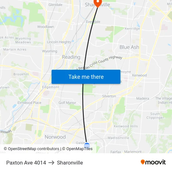 Paxton Ave 4014 to Sharonville map