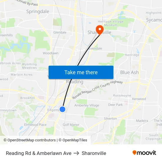Reading Rd & Amberlawn Ave to Sharonville map