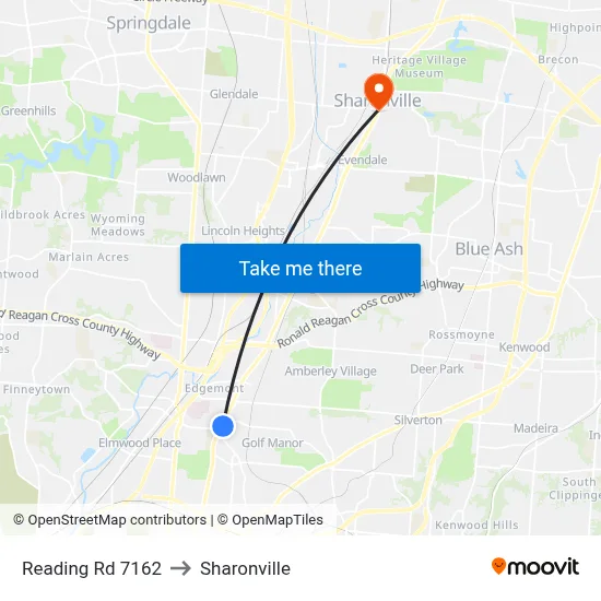 Reading Rd 7162 to Sharonville map
