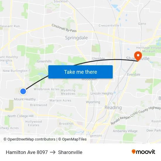 Hamilton Ave 8097 to Sharonville map