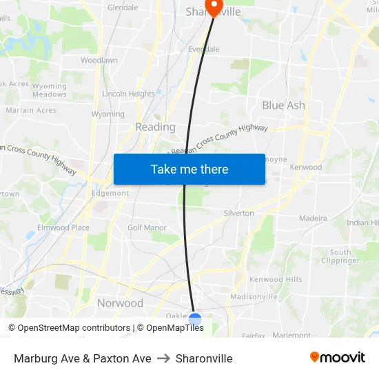 Marburg Ave & Paxton Ave to Sharonville map