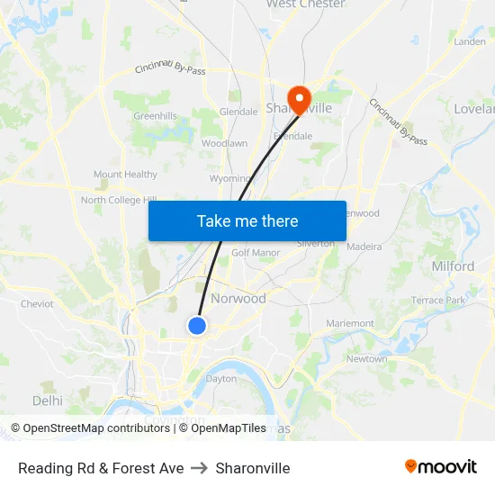 Reading Rd & Forest Ave to Sharonville map
