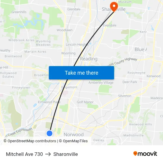 Mitchell Ave 730 to Sharonville map