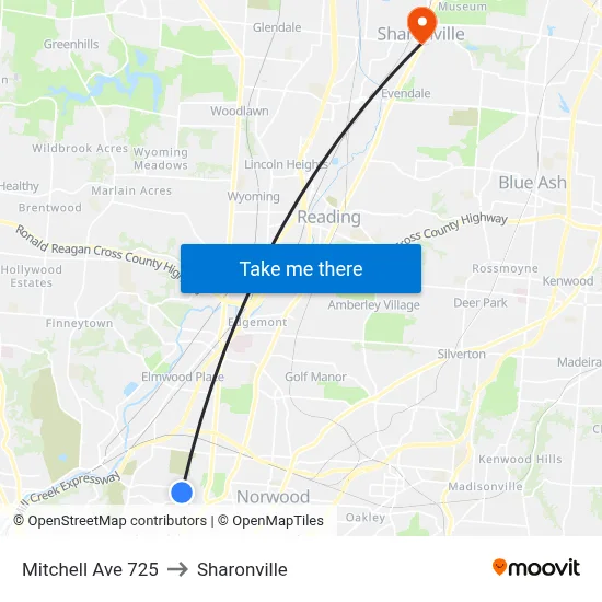 Mitchell Ave 725 to Sharonville map