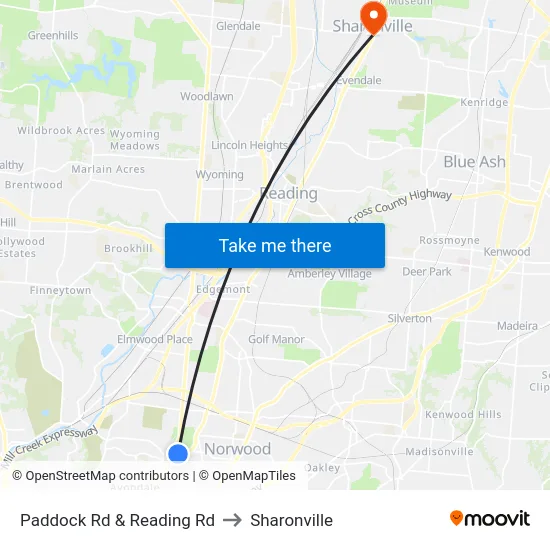 Paddock Rd & Reading Rd to Sharonville map