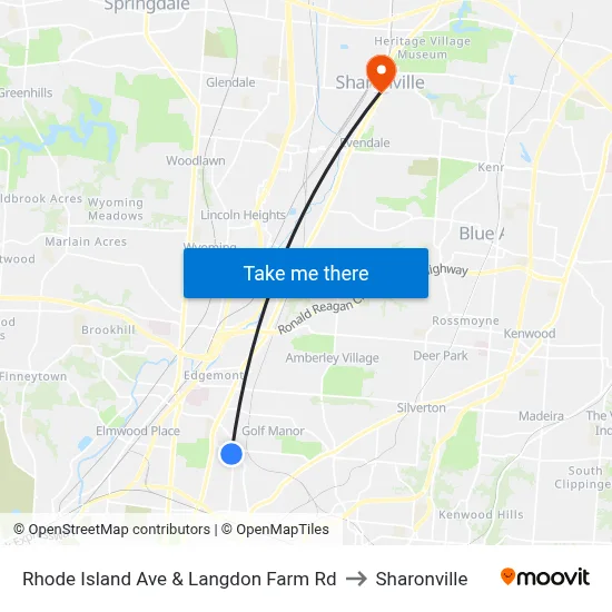 Rhode Island Ave & Langdon Farm Rd to Sharonville map