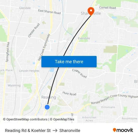 Reading Rd & Koehler St to Sharonville map