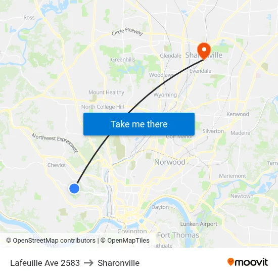 Lafeuille Ave 2583 to Sharonville map