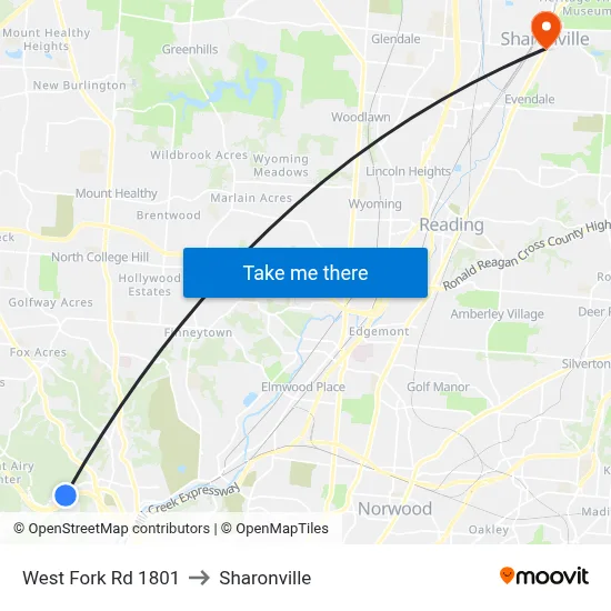 West Fork Rd 1801 to Sharonville map