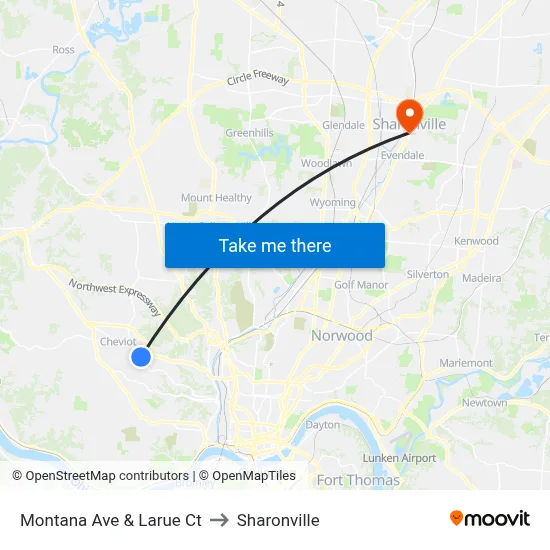 Montana Ave & Larue Ct to Sharonville map