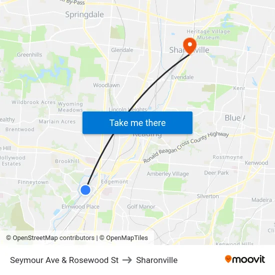 Seymour Ave & Rosewood St to Sharonville map