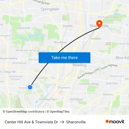 Center Hill Ave & Townvista Dr to Sharonville map