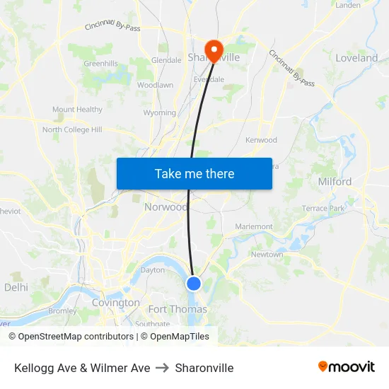 Kellogg Ave & Wilmer Ave to Sharonville map