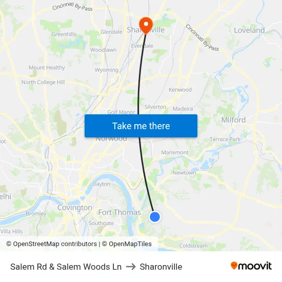 Salem Rd & Salem Woods Ln to Sharonville map