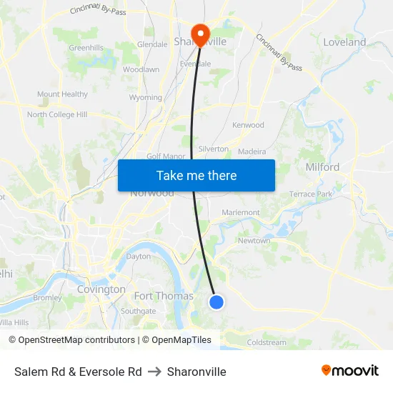 Salem Rd & Eversole Rd to Sharonville map