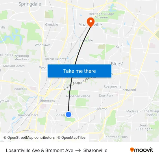 Losantiville Ave & Bremont Ave to Sharonville map