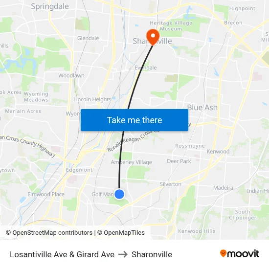 Losantiville Ave & Girard Ave to Sharonville map