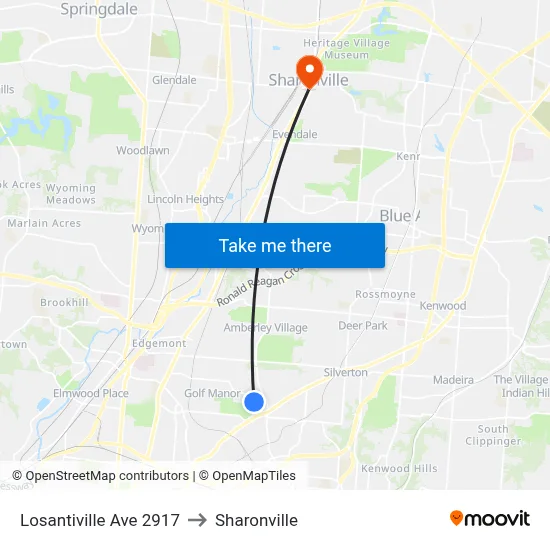 Losantiville Ave 2917 to Sharonville map
