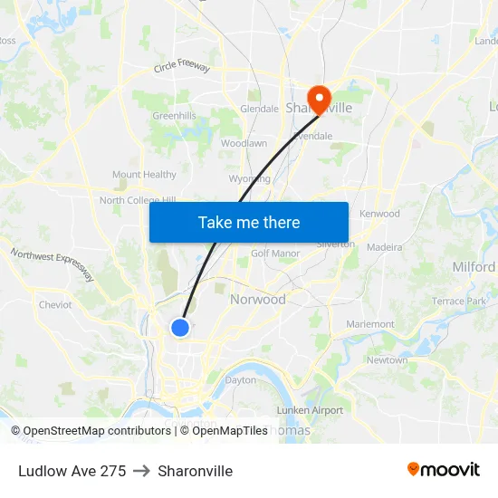 Ludlow Ave 275 to Sharonville map