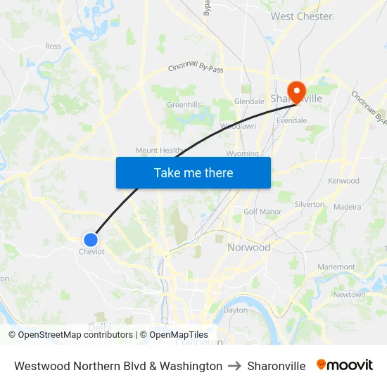 Westwood Northern Blvd & Washington to Sharonville map