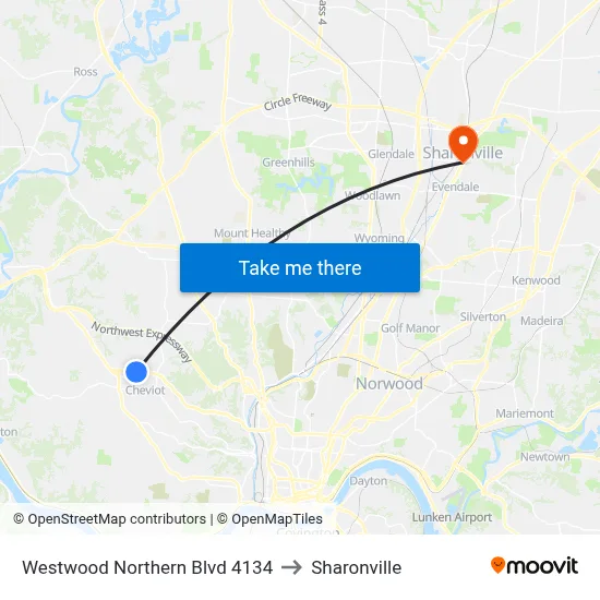 Westwood Northern Blvd 4134 to Sharonville map