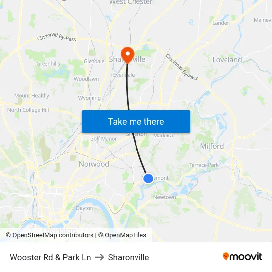 Wooster Rd & Park Ln to Sharonville map