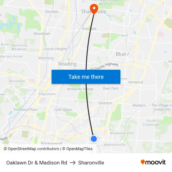 Oaklawn Dr & Madison Rd to Sharonville map