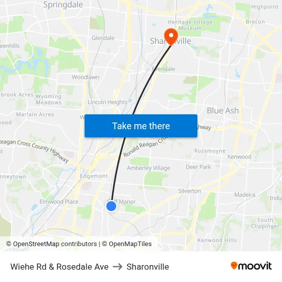 Wiehe Rd & Rosedale Ave to Sharonville map