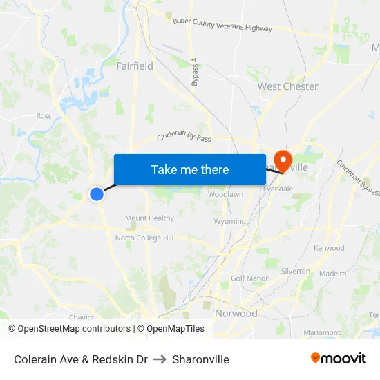 Colerain Ave & Redskin Dr to Sharonville map