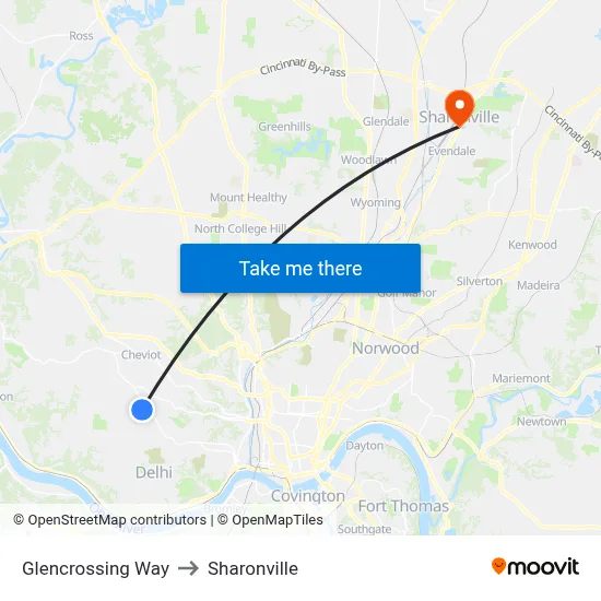 Glencrossing Way to Sharonville map