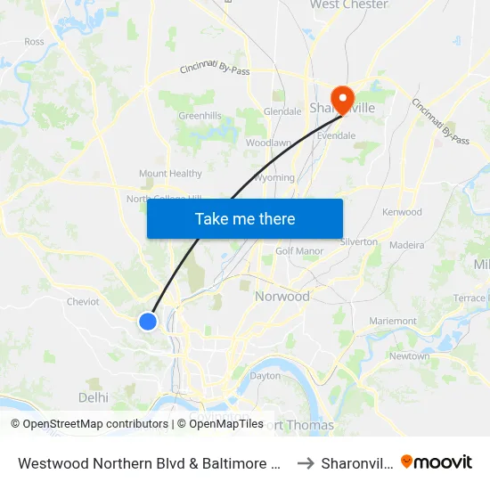 Westwood Northern Blvd & Baltimore Ave to Sharonville map
