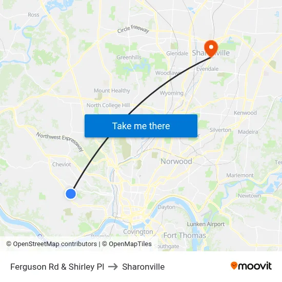 Ferguson Rd & Shirley Pl to Sharonville map