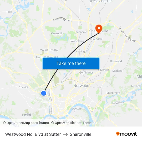 Westwood No. Blvd at Sutter to Sharonville map