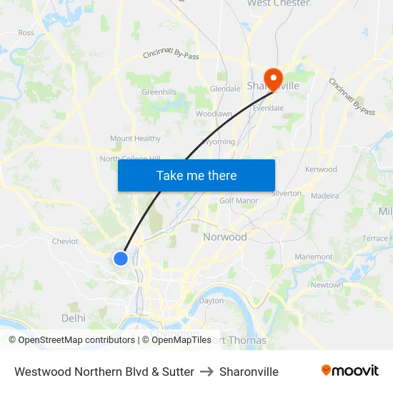 Westwood Northern Blvd & Sutter to Sharonville map