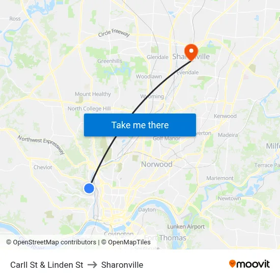 Carll St & Linden St to Sharonville map
