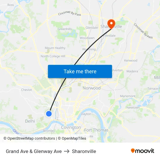 Grand Ave & Glenway Ave to Sharonville map