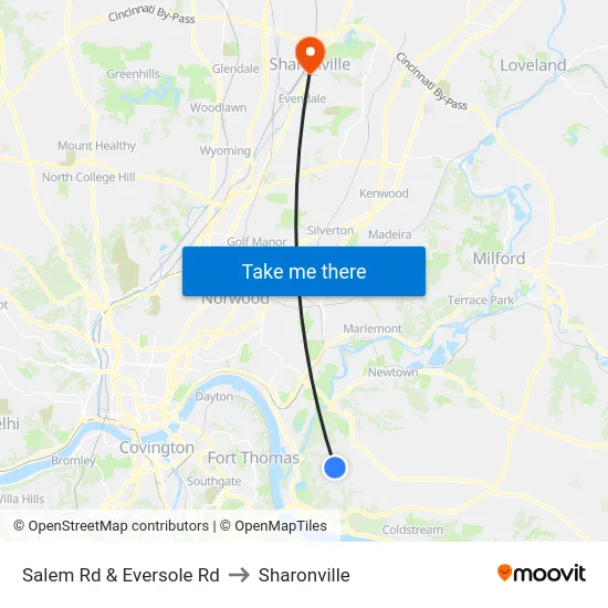 Salem Rd & Eversole Rd to Sharonville map
