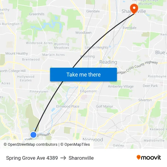 Spring Grove Ave 4389 to Sharonville map